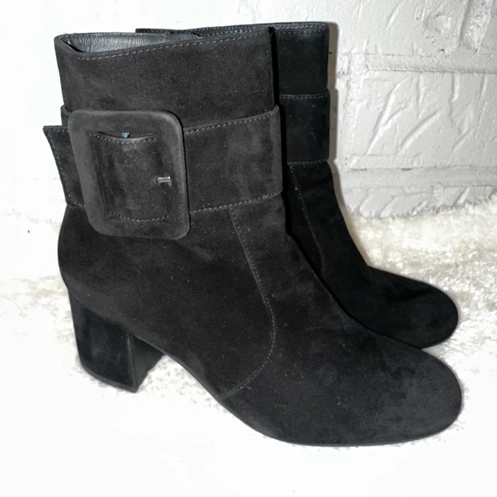 New PAUL GREEN Natalia Buckle Black Suede Ankle Boots Size 6.5
